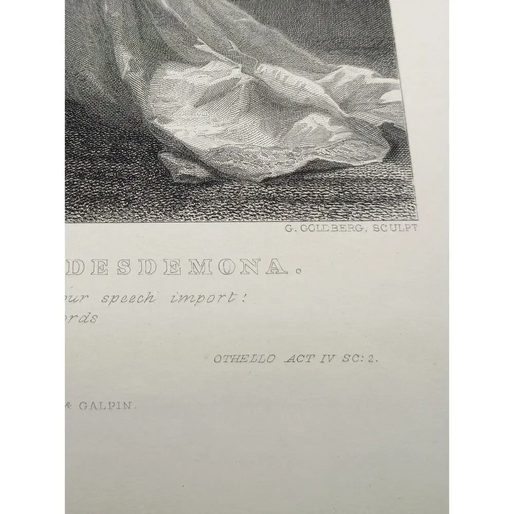 Antique Othello & Desdemona Shakespeare Engraving – Frank Dicksee – G. Goldberg